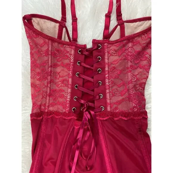 Coquette Women's Size S Red Floral Lace Boned Hook and Loop Lace Up Corset * - Picture 3 of 7